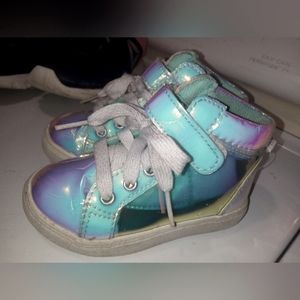 Super cute toddler girl iridescent colored shoes